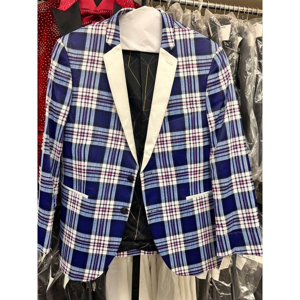 NWT MOD Mark Of Distinction Blue Jasper Plaid Mens Jacket Sizes 34-48S see desc